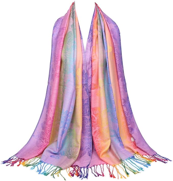 Colorful flowers cotton pashmina Women Wrap Shawl tassels Scarves