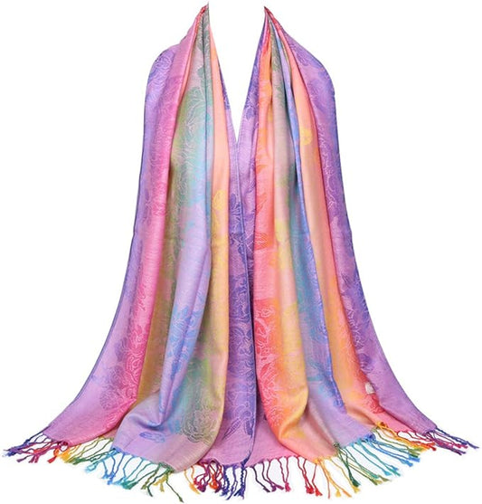 Colorful flowers cotton pashmina Women Wrap Shawl tassels Scarves