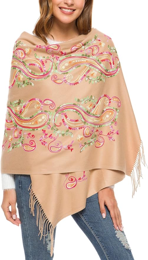 Embroidered Oversize Tassel Shawl Scarf Wraps for Women