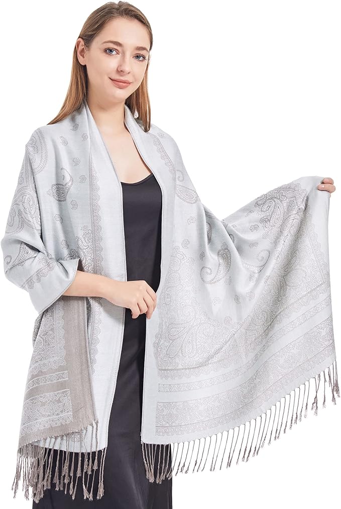 Two Tone Paisley Pashmina Shawl Wrap Scarf Women's Soft Rave Pashminas Jacquard Scarves