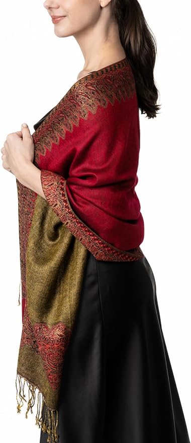 Elegant Reversible Paisley Border Pashmina Shawl Wrap Scarf