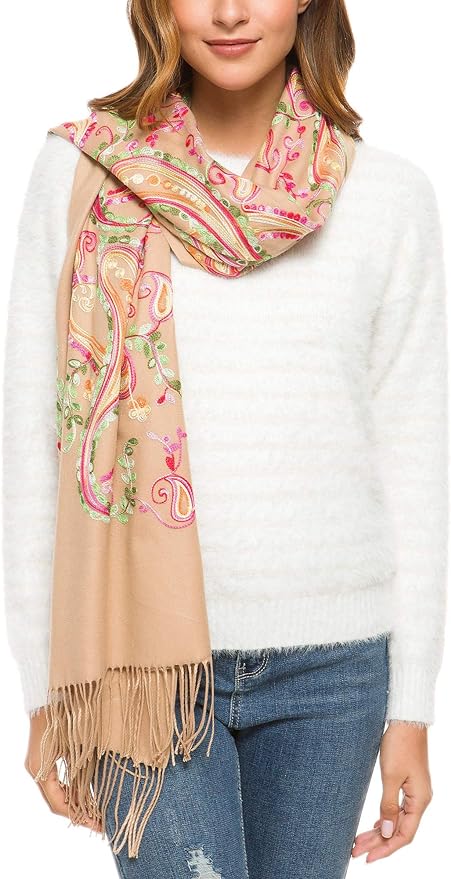 Embroidered Oversize Tassel Shawl Scarf Wraps for Women