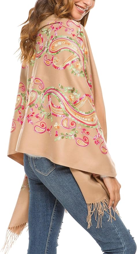 Embroidered Oversize Tassel Shawl Scarf Wraps for Women