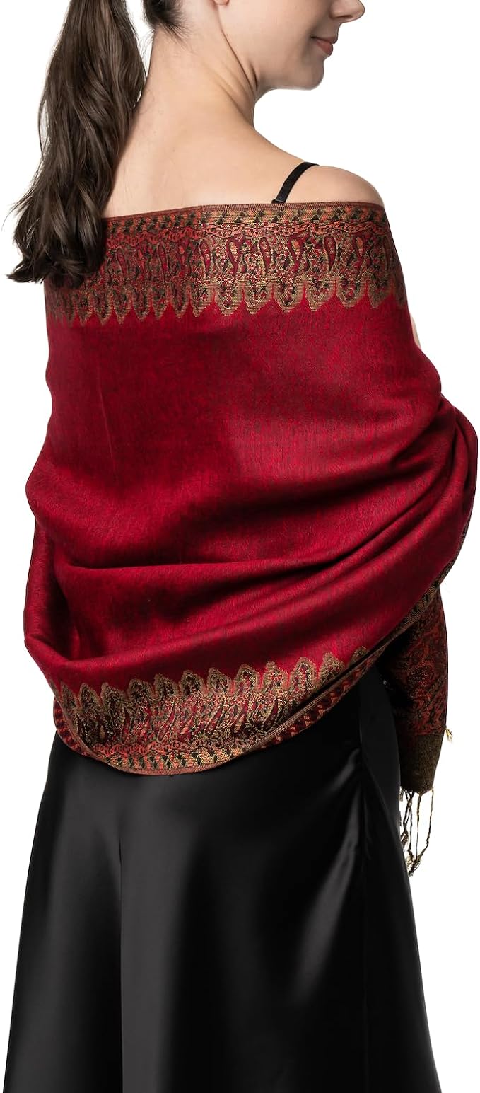 Elegant Reversible Paisley Border Pashmina Shawl Wrap Scarf