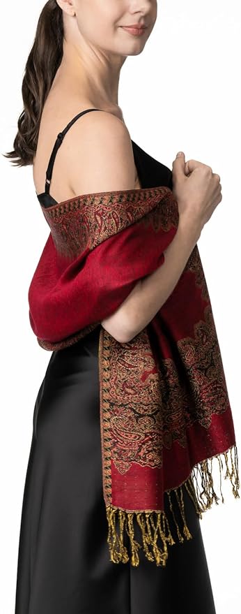 Elegant Reversible Paisley Border Pashmina Shawl Wrap Scarf