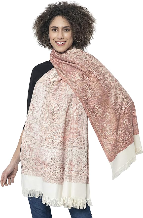 Women's Pashmina Wool Blend Indian Handicraft Woven Shawls, Scarf, Wraps