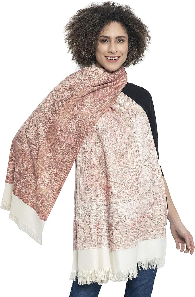 Women's Pashmina Wool Blend Indian Handicraft Woven Shawls, Scarf, Wraps